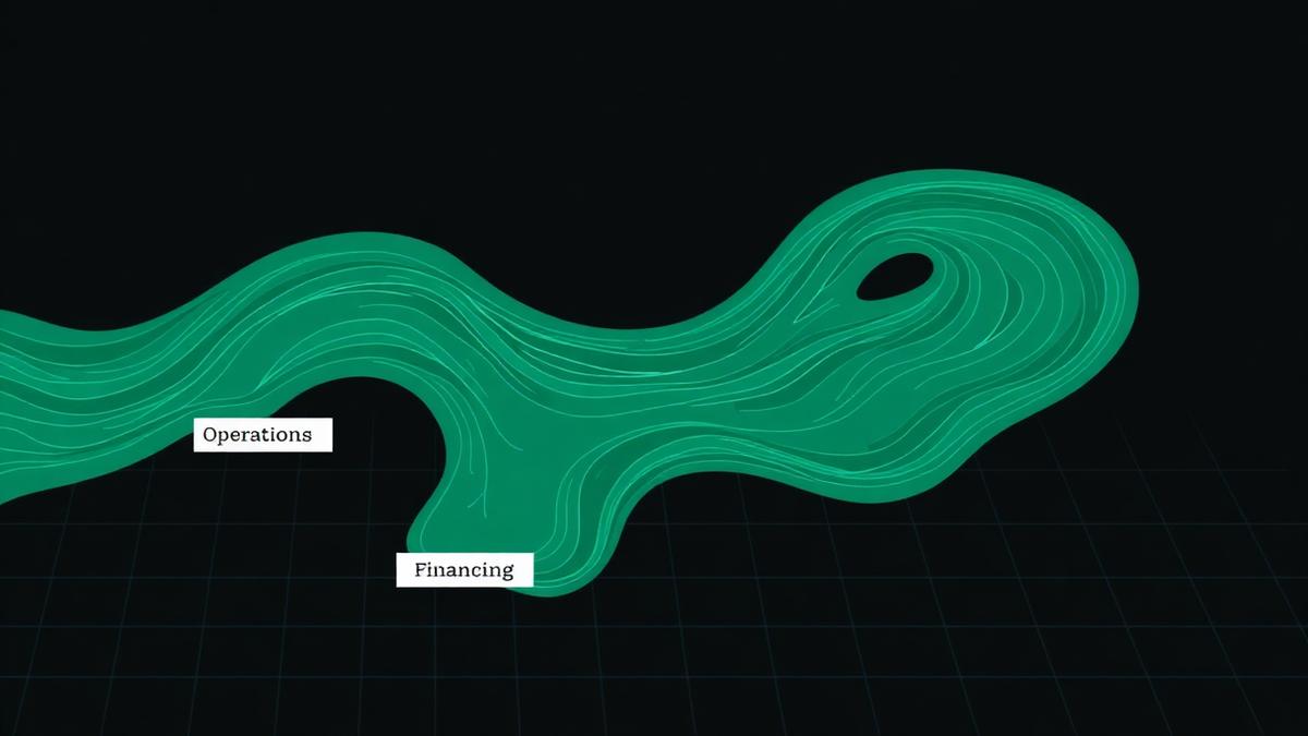 Streams of cash flow diverging across a dark grid