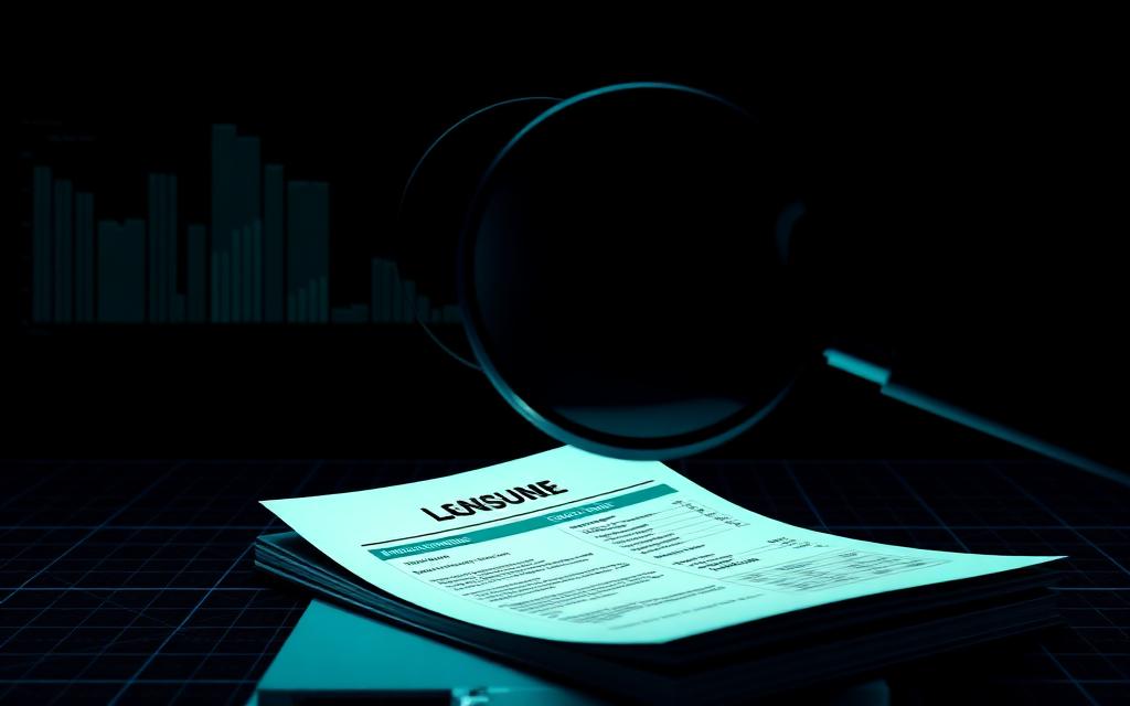 A glowing financial statement pack under a magnifying lens