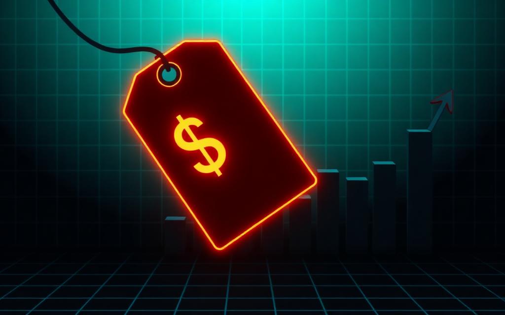 A glowing price tag beside a bar chart of cost layers
